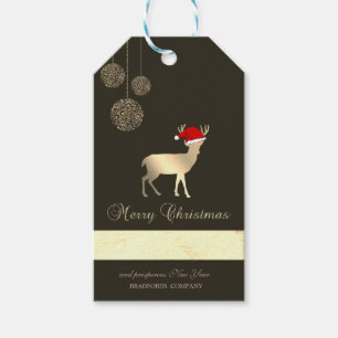 Etiqueta Para Presente Preto Elegante, Rena de Natal, Chapéu de Papai Noe