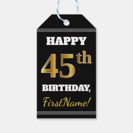 Etiqueta Para Presente Preto, Faux Dourado 45º aniversário + Nome persona