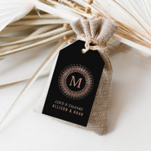 Preto & Faux Rosa Dourado Deco Monograma Favor de 