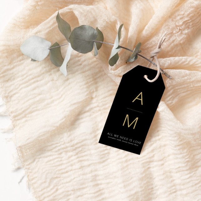 Etiqueta Para Presente Preto Moderno + Favor do Casamento Dourado (Criador carregado)