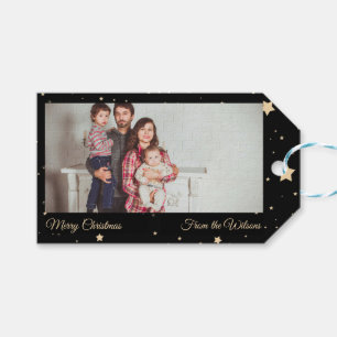 Etiqueta Para Presente Preto personalizado e Dourado Natal estrelado