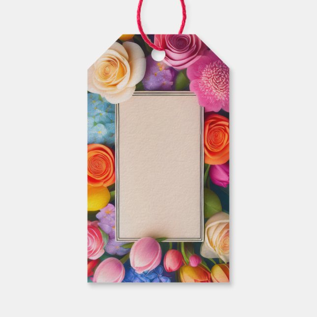 Etiqueta Para Presente Pretty Floral Framed Roses Tulips Hydrangea (Verso)