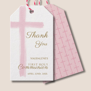 Etiqueta Para Presente Primeira Comunhão Simples Cruz Rosa Obrigado