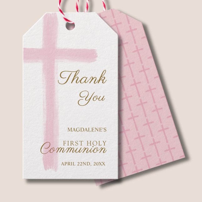 Etiqueta Para Presente Primeira Comunhão Simples Cruz Rosa Obrigado (Criador carregado)