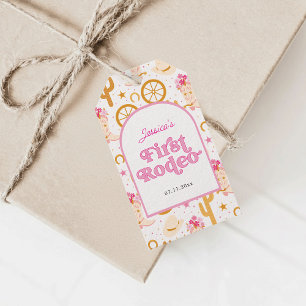 Etiqueta Para Presente Primeira Vaqueira Rosa de Rodeio Aniversário de 1 