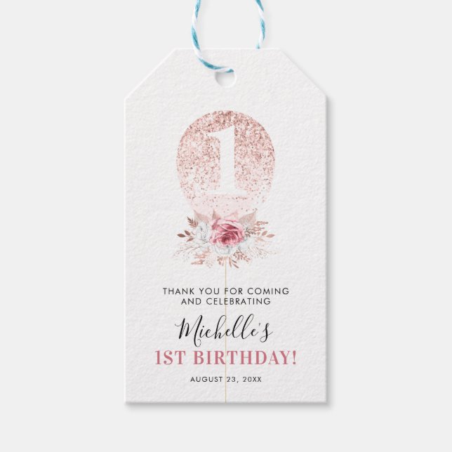 Etiqueta Para Presente Primeiro aniversario De Balões Para Garota Bonita  (Frente)