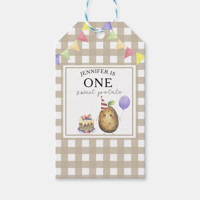 Etiqueta Para Presente Primeiro aniversario de Batata de Aquarela (Frente)