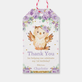 Etiqueta Para Presente Primeiro aniversario De Coruja Floral Roxa Obrigad