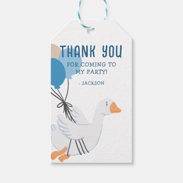 Etiqueta Para Presente Primeiro aniversario de ganso de Bobo azul (Frente)