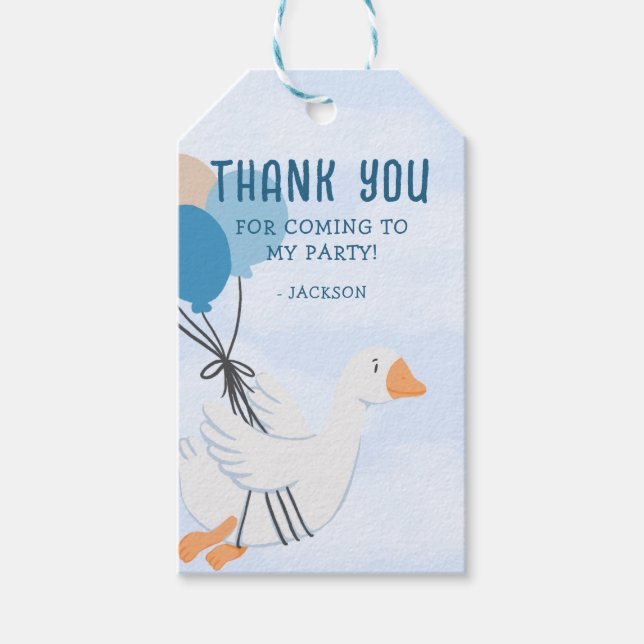 Etiqueta Para Presente Primeiro aniversario de ganso de Bobo azul (Frente)