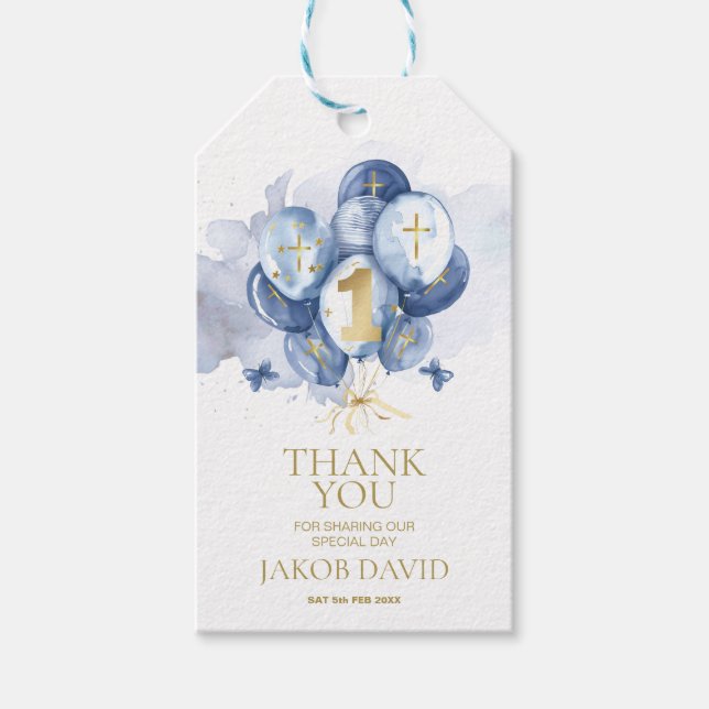 Etiqueta Para Presente Primeiro aniversario De Meninos E Batismo Obrigado (Frente)