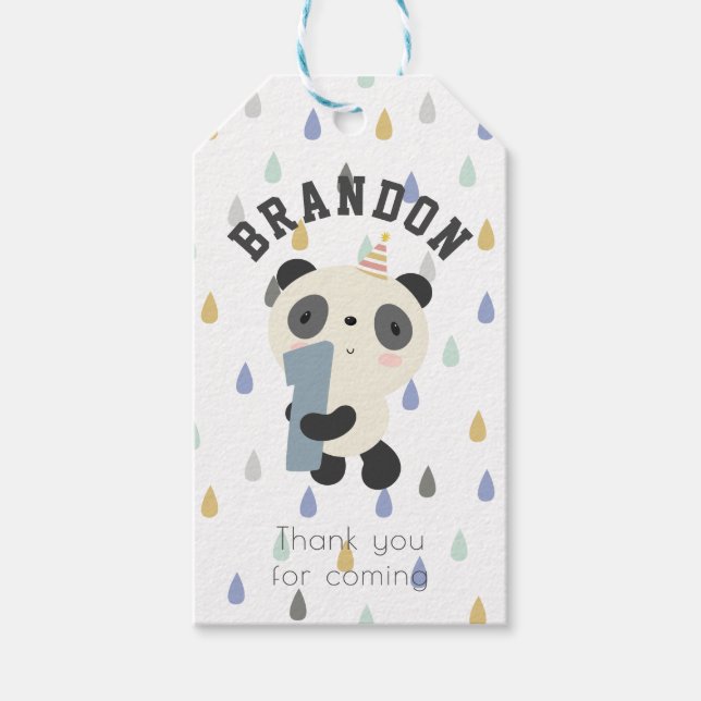 Etiqueta Para Presente Primeiro Aniversário do Panda Cute Personalizável (Frente)
