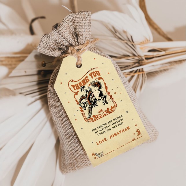 Etiqueta Para Presente Primeiro Aniversário do Rodeo Ocidental (Criador carregado)