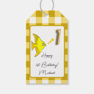 Etiqueta Para Presente Primeiro aniversario Feliz de Gingham - Peixe Trop