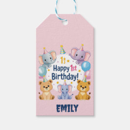 Etiqueta Para Presente Primeiro aniversario Feliz para Animais Adoráveis