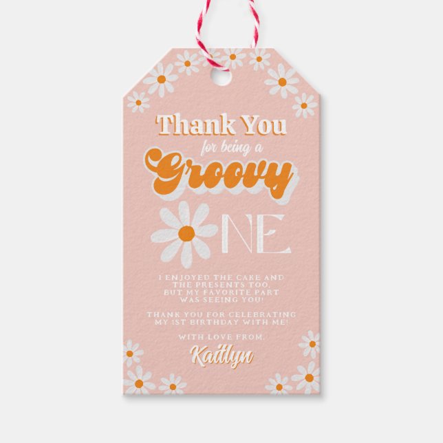 Etiqueta Para Presente Primeiro aniversario Retro Groovy One Girls (Frente)