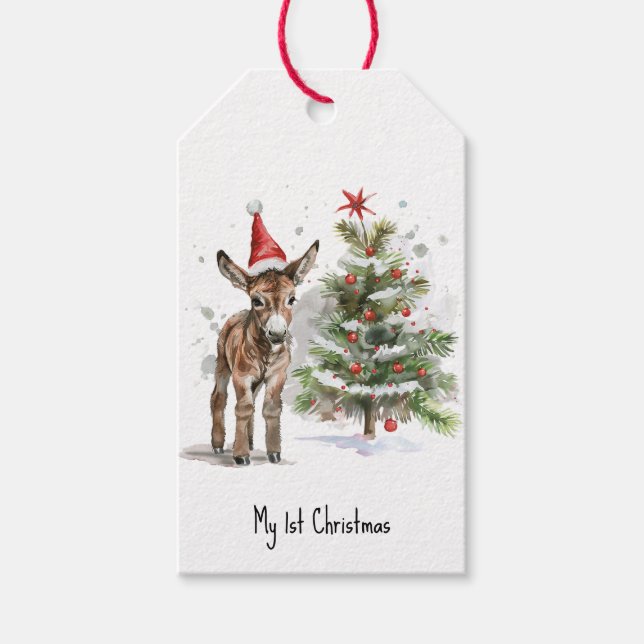 Etiqueta Para Presente Primeiro Natal do Doce Donkey, personalizado (Frente)