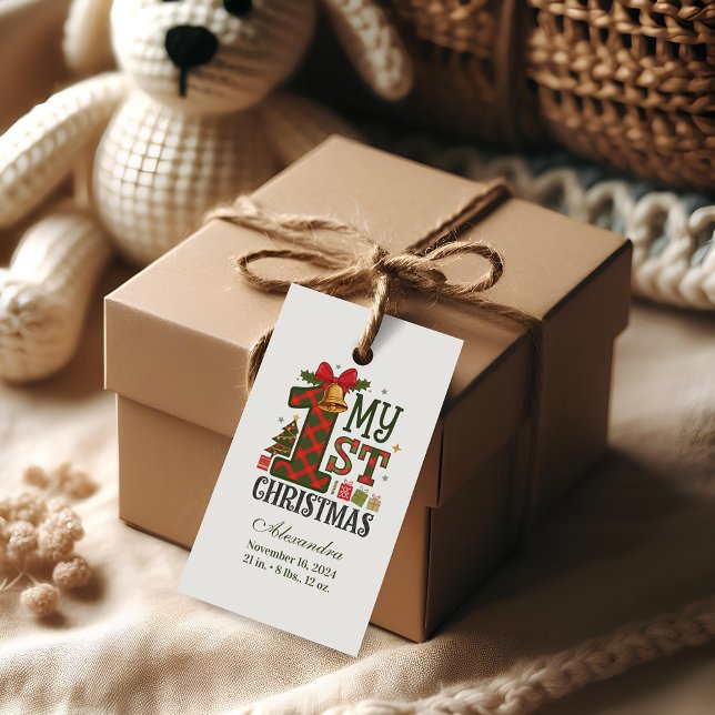 Etiqueta Para Presente Primeiro Natal Plaid Rústico (Criador carregado)