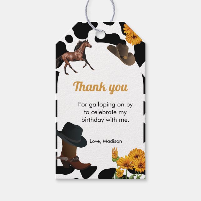 Etiqueta Para Presente Primeiro obrigado de aniversário de rodeio (Frente)