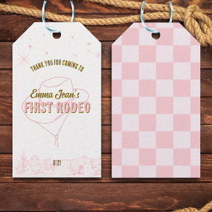 Etiqueta Para Presente Primeiro Rodeio Cowgirl Rosa 1º Aniversário Obriga