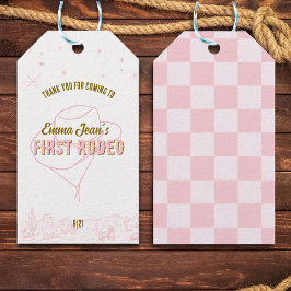 Etiqueta Para Presente Primeiro Rodeio Cowgirl Rosa Aniversário de 1 ano 