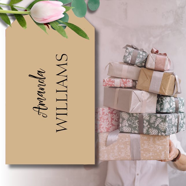 Etiqueta Para Presente Primeiro Sobrenome Elegante de Trendação Negra | T (Criador carregado)