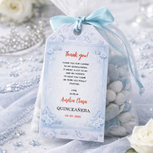 Etiqueta Para Presente Princesa Azul Claro Prateada Quinceanera Aniversár