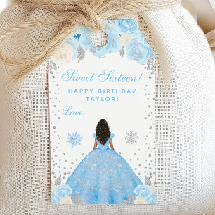 Etiqueta Para Presente Princesa de Pele Morena do Inverno Azul Doce Dezes