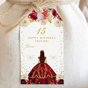 Etiqueta Para Presente Princesa Floral Vermelha Feliz Aniversário