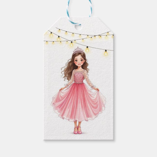 Etiqueta Para Presente Princesa morena aquarela dançando de rosa (Frente)