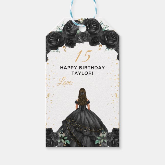 Etiqueta Para Presente Princesa Negra Quinceañera Feliz Aniversário (Frente)