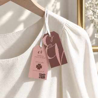 Etiqueta Para Presente Produto Minimalista Elegante Marrom Rosa QR Pendur