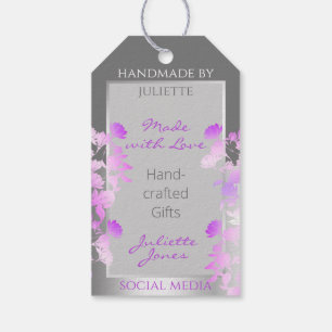Etiqueta Para Presente Produtos Florais Roxos Bonitos Fornecimentos Cinza