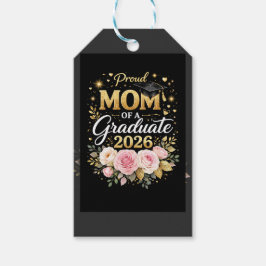 Etiqueta Para Presente Proud Mom of a Graduate 2026 – Elegant Gold & Flor