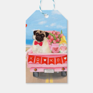 Etiqueta Para Presente Pug Cachorro Dia dos Namorados Caminhão Corações