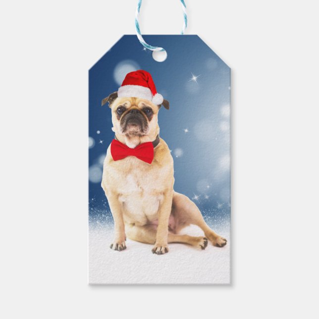 Etiqueta Para Presente Pug com Papai Noel de Natal (Frente)