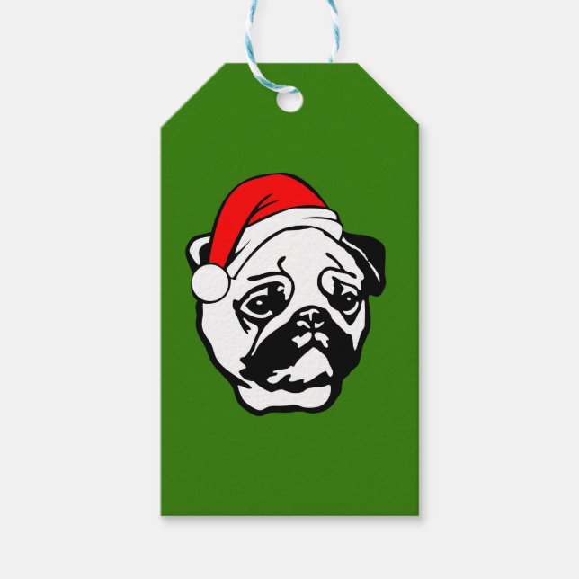 Etiqueta Para Presente Pug com Papai Noel de Natal (Frente)