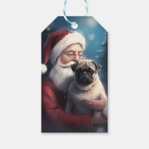 Etiqueta Para Presente Pug Com Papai Noel Natal Festivo