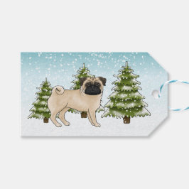 Etiqueta Para Presente Pug Corça Fofo Cachorro Cartoon Floresta de Invern