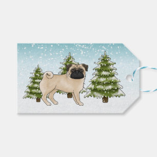 Etiqueta Para Presente Pug Corça Fofo Cachorro Cartoon Floresta de Invern