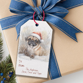 Etiqueta Para Presente Pug d'água em Santa Hat, etiqueta de presente de N