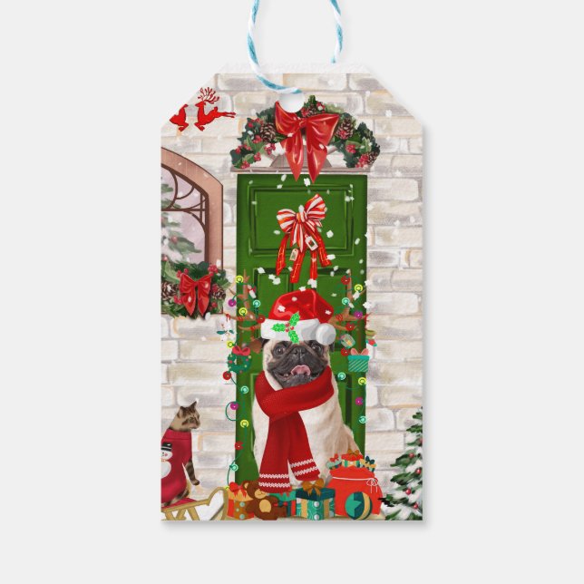 Etiqueta Para Presente Pug Dog Christmas (Verso)