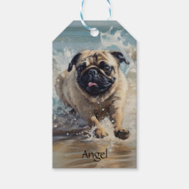 Etiqueta Para Presente Pug Feliz na Praia personalizável