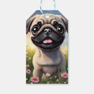 Etiqueta Para Presente Pug Flowers