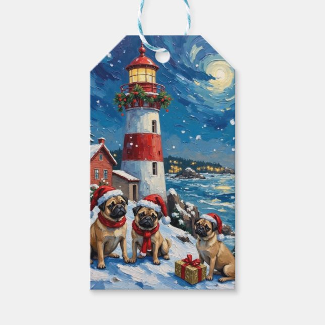 Etiqueta Para Presente Pug Natal Farol Férias (Frente)