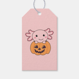 Etiqueta Para Presente Pumpkin Axolotl Amava Animais Doce Para O Hallowee