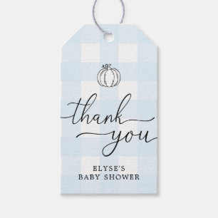 Etiqueta Para Presente Pumpkin Azul Gingham Obrigado Marca Favorável