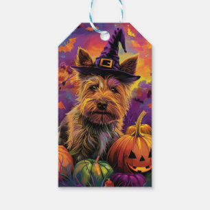 Etiqueta Para Presente Pumpkin de Bruxa de Terrier Halloween, australiano