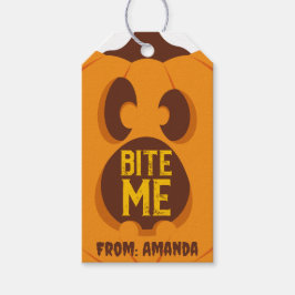 Etiqueta Para Presente Pumpkin Retro Halloween Me Morde Cara Laranja Estr