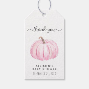 Etiqueta Para Presente Pumpkin Rosa Watercolor Baby Girl Chá Obrigado